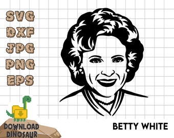May include: Black and white silhouette portrait of Betty White, a famous American actress and comedian. The image shows her distinctive hairstyle and a warm smile.