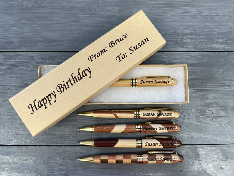 Personalized Engraved Wood Pen, Custom Wooden Ballpoint Pens, Monogrammed Pen, Bamboo, Maple, Rosewood Pen, Wedding, Doctor, Graduation Gift image 1