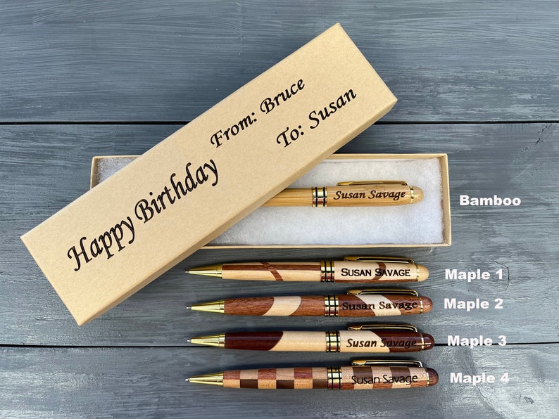 Personalized Engraved Wood Pen, Custom Wooden Ballpoint Pens, Monogrammed Pen, Bamboo, Maple, Rosewood Pen, Wedding, Doctor, Graduation Gift image 2