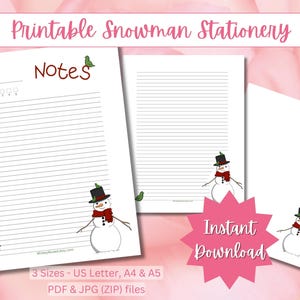 Papel rayado con forma de muñeco de nieve, papelería de invierno imprimible, tamaño carta de EE. UU., A4, A5, páginas de cuaderno