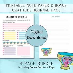 Niedliche Grüne Teetasse Schreibwaren & Bonus Dankbarkeit Seite, 8.5 x 11 Printable für Journals, Notebooks