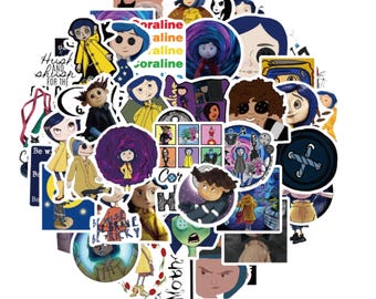 50 PCS Blue Haired Doll Style Sticker Pack 50PCS | Spooky Cartoon Waterproof Vinyl Stickers