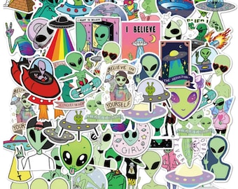 50 PCS Humorous Cartoon Alien Stickers Funny Decor for Phones, Laptops