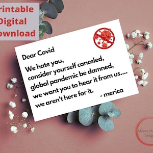 cartão imprimível | caro Covid - cartão engraçado | Obtenha bem logo |Snarky Cartão Comemorativo | Download instantâneo | Carta à Covid |