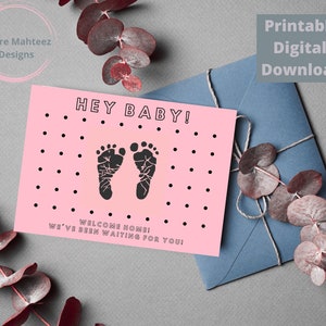 Printable Greeting Card | Hey Baby | Baby Shower Card| Print At Home| Congratulations| Pink Baby Card | Greeting Card| Last Minute Card|