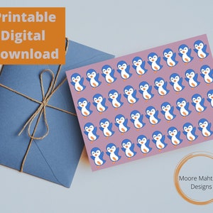Tarjeta de felicitación imprimible / Tarjeta de pingüino púrpura / Imprimir en casa / Interior en blanco / Tarjeta de último minuto / Descarga instantánea / Tarjeta de cualquier ocasión