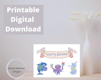 Printable Greeting Card | Happy Birthday| Happy Birthday Card Sea Birthday Card | Instant Download | Whale | Sea Life Card