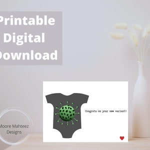 cartão imprimível | Chá de Bebê - Nova Variante | Imprima em casa | Em branco dentro | Cartão de última hora | Download instantâneo | Novo bebê