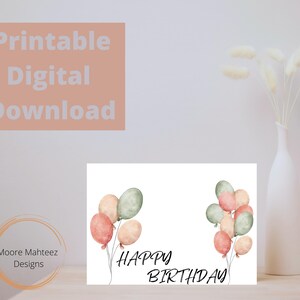 Printable Greeting Card | Balloons Birthday Card | Happy Birthday |Balloons | Instant Download |