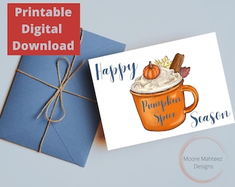Printable Greeting Card | Happy Pumpkin Spice Season | I love Fall Card| Happy Fall Card | Instant Download | Greeting Card