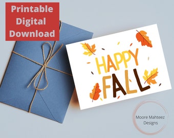 Printable Greeting Card | Happy Fall Card | Autumn Leaves | Instant Download | Greeting Card