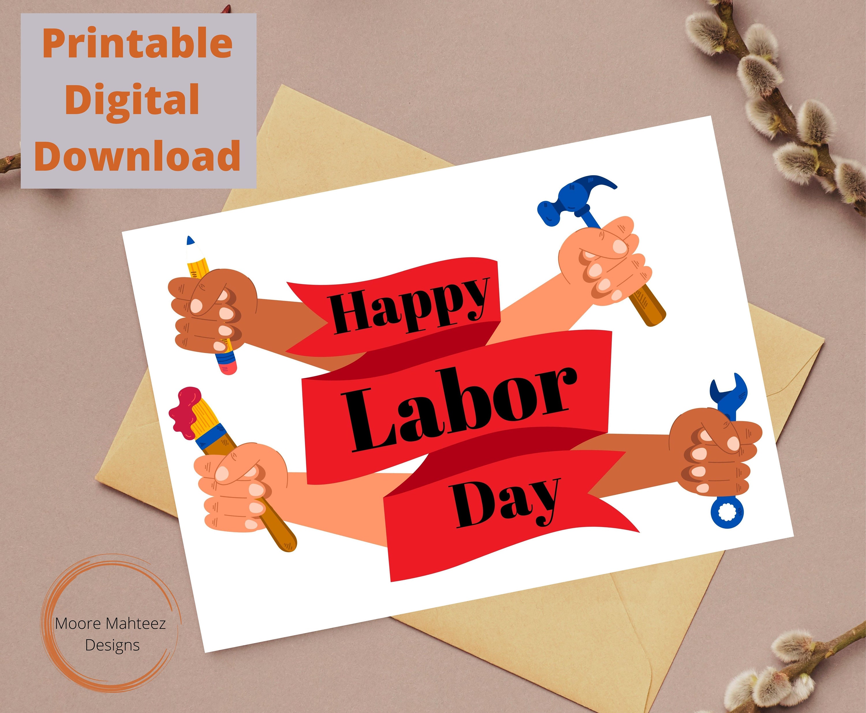 Printable Greeting Card | Labor Day Card| Woman | Instant Download ...