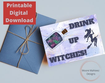 Printable Greeting Card | Happy Halloween Card | Cute Halloween Card| Witches Card | Instant Download | Greeting Card