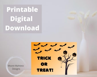 Printable Greeting Card | Happy Halloween Card | Trick or Treat Card| Spooky card  | Instant Download | Greeting Card