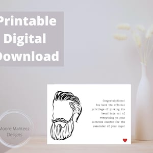 cartão imprimível | cartão de casamento engraçado | cabelo de barba | Download instantâneo | Amor | Morar juntos | Qualquer ocasião |
