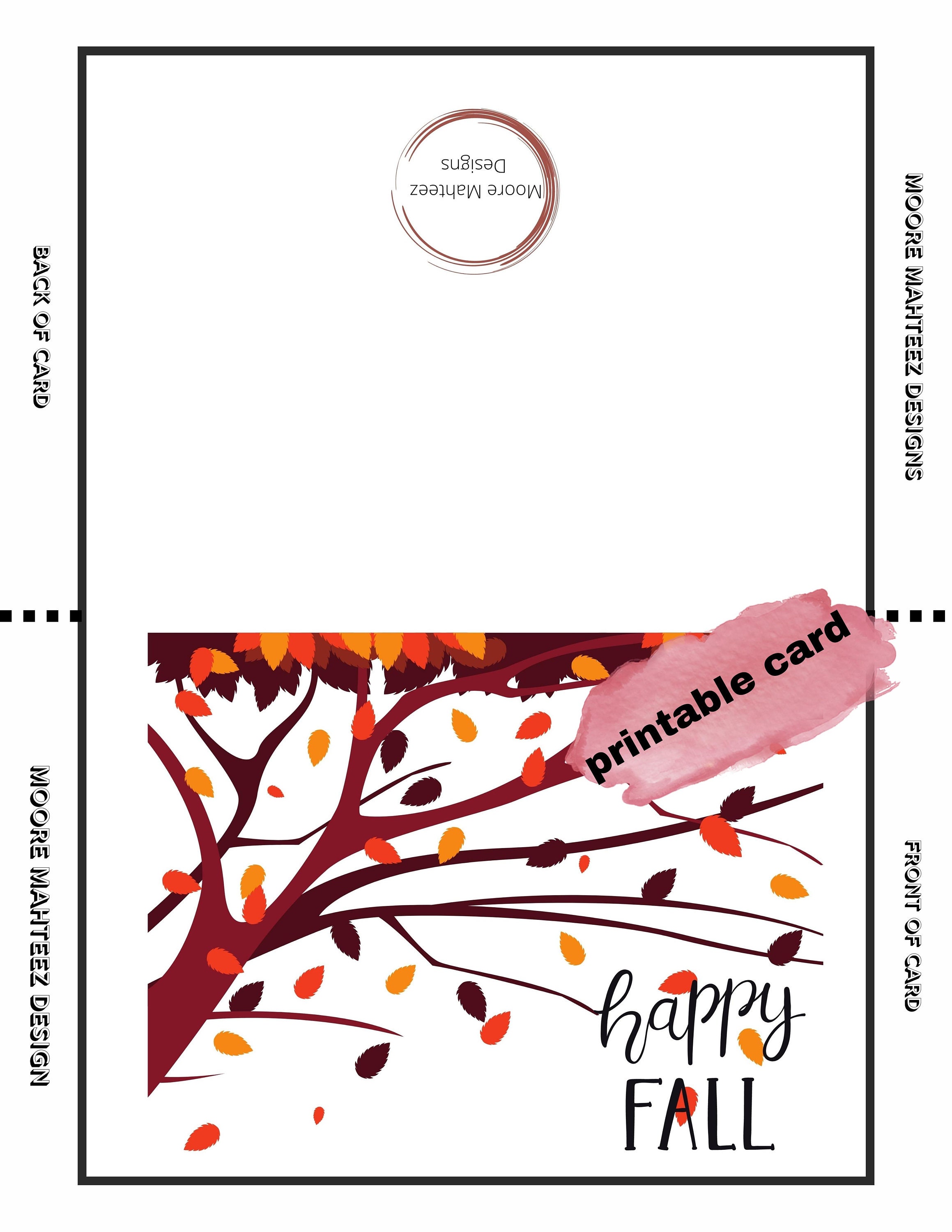 Printable Greeting Card | Happy Fall Card | Autumn Leaves and Tree ...