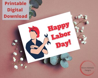 Printable Greeting Card | Labor Day Card| Woman | Instant Download | Greeting Card | Nostalgic