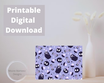 Printable Greeting Card | Happy Halloween Card | Cute Halloween Card| Ghosts Candy Skull Card | Instant Download | Greeting Card