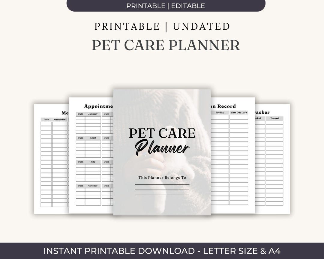 Pet Care Planner Printable, Dog Cat Health Tracker, Vet Appointment Log ...