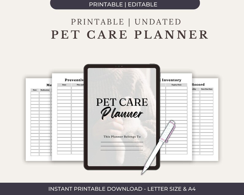 Pet Care Planner Printable, Dog Cat Health Tracker, Vet Appointment Log ...