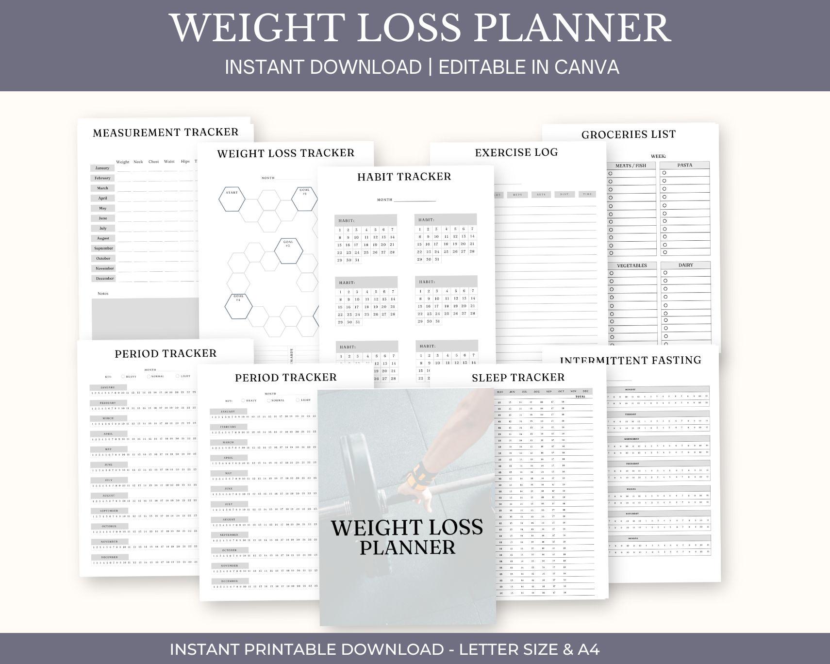 Weight Loss Planner Printable Journal Fitness Tracker Meal Prep Diet Goal Organizer Health ...