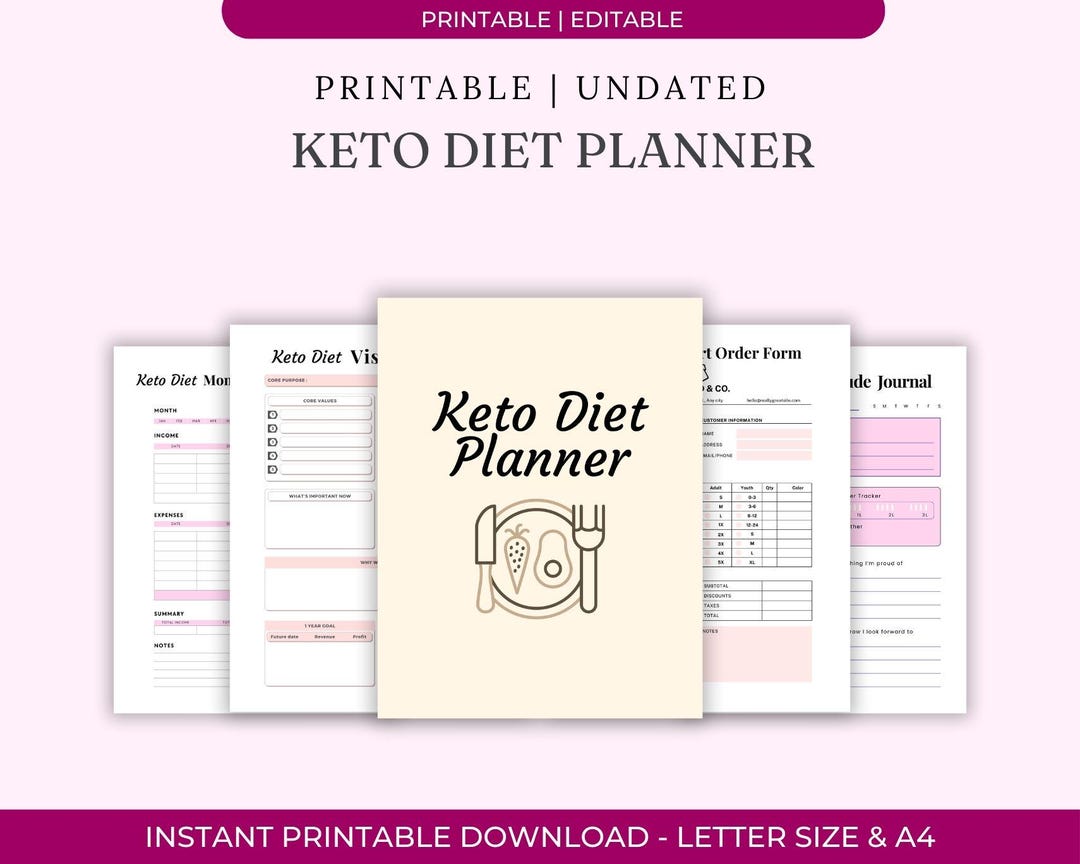 Keto Diet Planner Printable, Low Carb Meal Tracker, Ketogenic Food ...