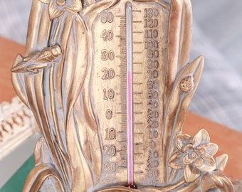 Gold Ceramic/Chalkware Garden Thermometer