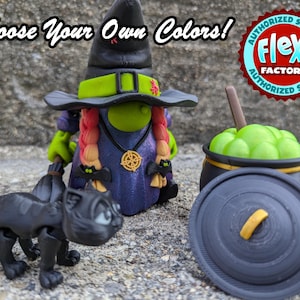 Flexi Factory Halloween Witch Gnome | Choose Your Own Style! | 3D Printed Articulated Holiday Decoration | PLA Printed Toy | Multicolor