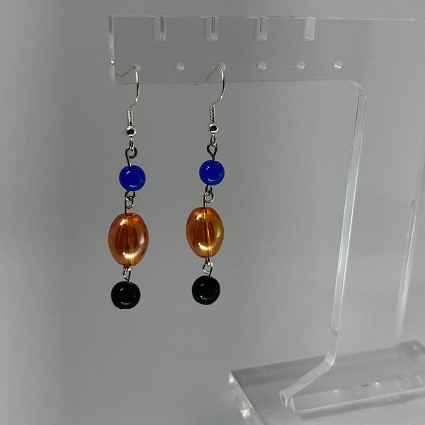 orange, blue and black dangle earrings, blue and black handmade earrings, cute beaded earrings, OKC thunder earrings