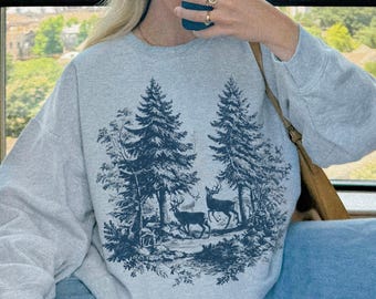 90s Deer Vintage Sweatshirt, Granola Girl Shirt, Wildlife Pullover, Nature Lover Hiking Camping, Forest Gorpcore Clothing Wilderness Sweater