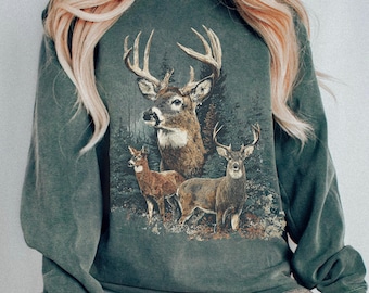 90s Deer Sweatshirt Vintage, Granola Girl Shirt, Wildlife Pullover, Nature Lover Hiking Camping, Forest Gorpcore Clothing Wilderness Sweater