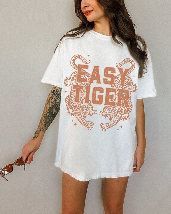 Easy Tiger Graphic Tee Shirt, Tiger Shirt, Comfort Colors, Boho Tee, Trendy Vintage Inspired Tee, Boho T-Shirt for Women, Aesthetic Clothes
