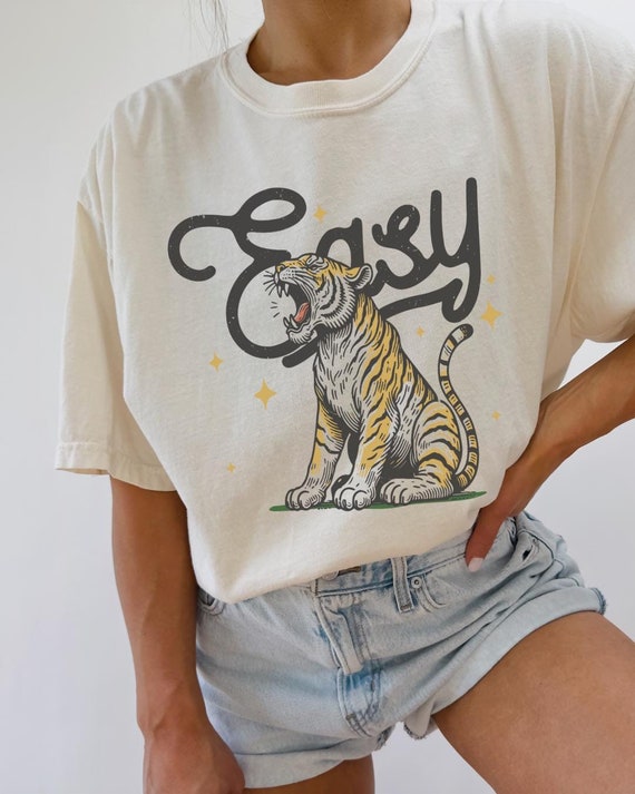 Easy Tiger Graphic Tee Shirt, Tiger Shirt, Comfort Colors, Boho Tee, Trendy Vintage Inspired Tee, Boho T-Shirt for Women, Aesthetic Clothes