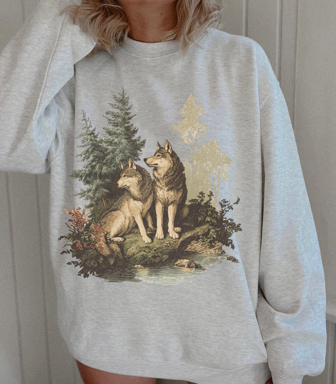 90s Wolf Sweatshirt, Granola Girl Aesthetic, Hiking Camping Clothes ...