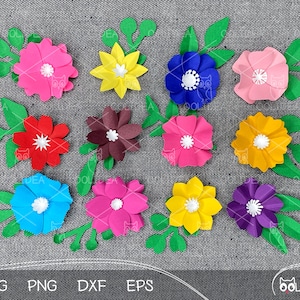 SVG-bundel met papieren bloem: 12 sjablonen voor kleine bloemen, bladeren en ambachten - digitale snijbestanden