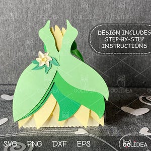Modello SVG per scatola regalo con abito da principessa magica n. 4: design incantevole da favola per le celebrazioni