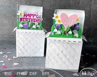 3D Paper Flower Pop-Up Gift Box SVG Template: Spring Bouquet (Digital File)