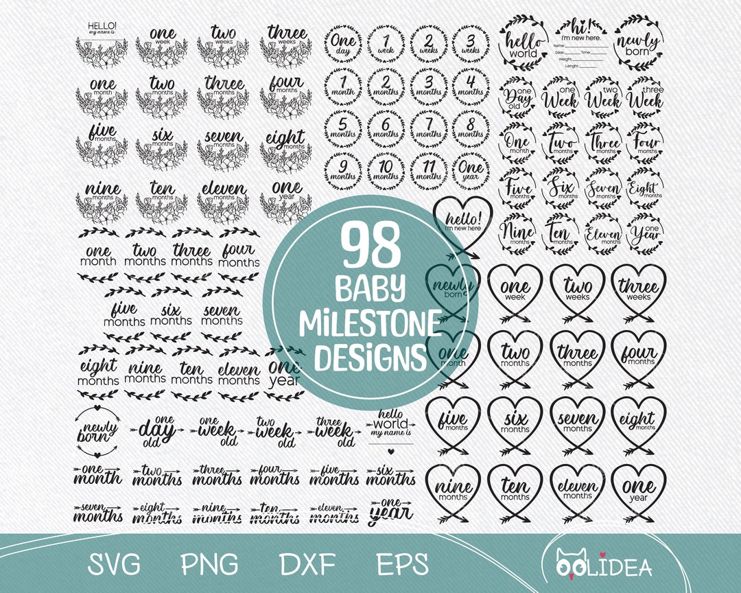 Floral Baby Milestone SVG Bundle: Monthly Announcements, Hello World ...