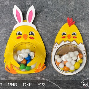Lindo adorno para porta caramelos SVG de pollito de Pascua: plantilla de corte de papel en capas para hacer una cúpula de pollito bebé