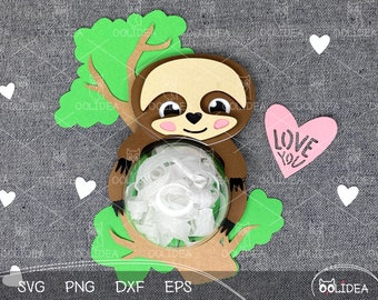 Funny Sloth SVG Candy Holder Ornament for Valentines Day | Valentine Sloth Candy Dome SVG | Sloth Layered Paper Cut template