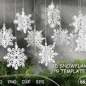 3D Sneeuwvlok SVG Bundel #2 | 9 papieren sneeuwvlok SVG-sjablonen | Kerst sneeuwvlok SVG bestand knippen | Papier sneeuw SVG