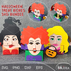 Spooky Halloween Candy Box SVG bundle : Trois sorcières d’Halloween SVG