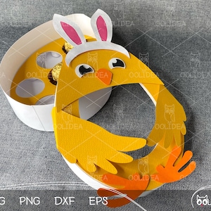 3D Layered Easter Chick Candy Holder: SVG Cut File, Papercut Template & Gift Box for Spring