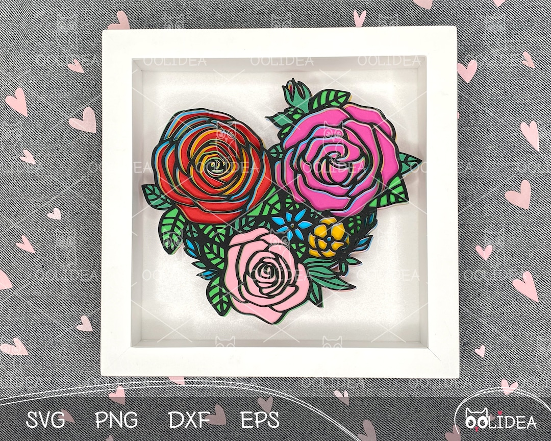 Flower Heart SVG Bundle Layered Rose Heart SVG Template 3D Valentine ...