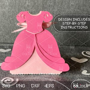 Modello SVG per scatola regalo con abito da principessa magica n. 7: design incantevole da fiaba per le celebrazioni