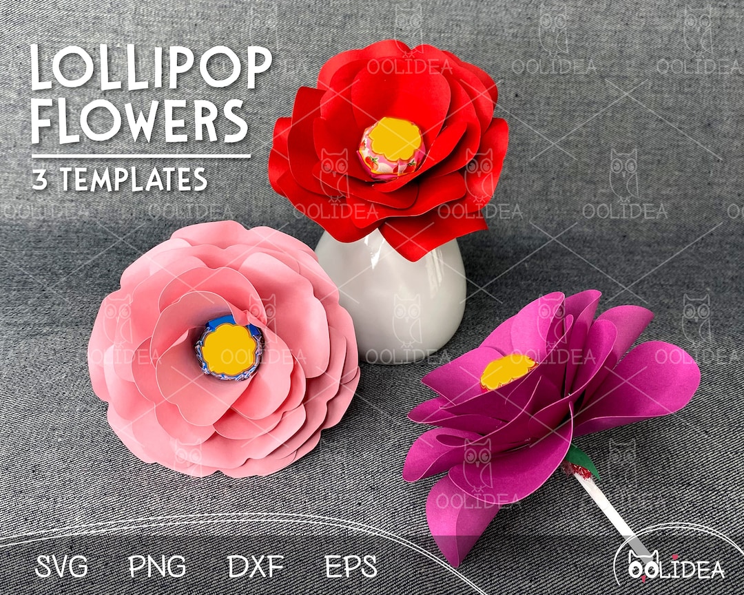 Lollipop Flower SVG Bundle Paper Flower SVG Templates 3D Paper Roses