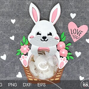 Hasenförmiger Süßigkeitenhalter SVG: Ostern & Valentinstag Ornament, Schichtpapierschnitt Vorlage zum Basteln