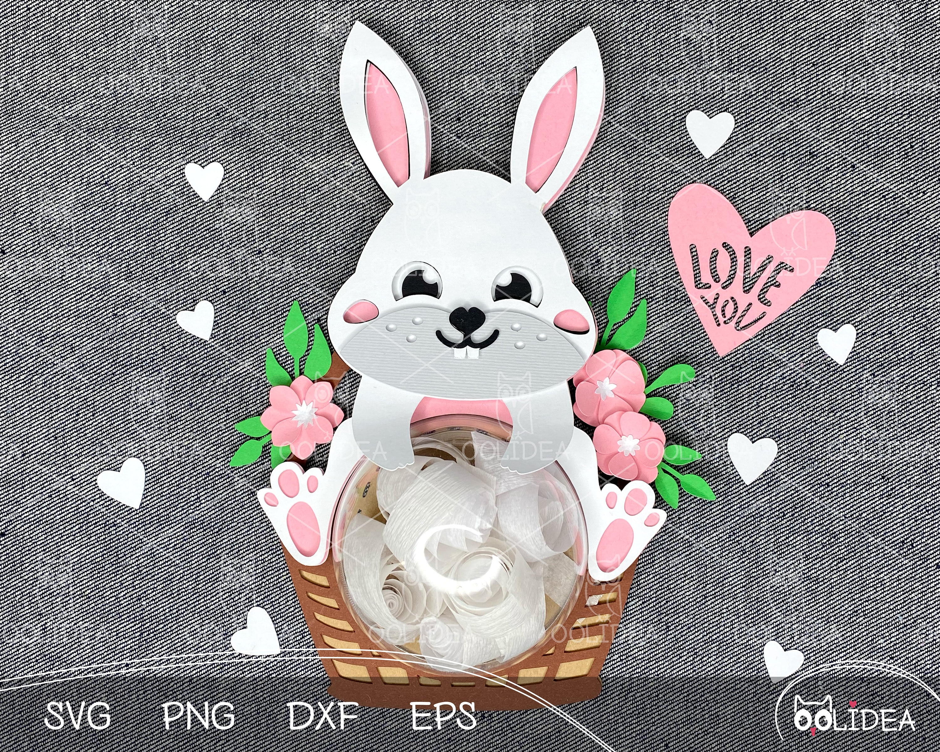 Bunny-Shaped Candy Holder SVG: Easter & Valentine Ornament, Layered Paper Cut Template for Crafting