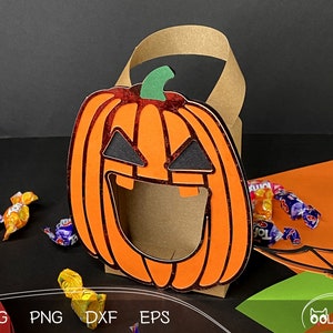 Boîte à bonbons citrouille d'Halloween | Modèle de coupe SVG de boîte de bonbons d'Halloween | Bundle SVG de sac de friandises d'Halloween | Comprend des instructions étape par étape