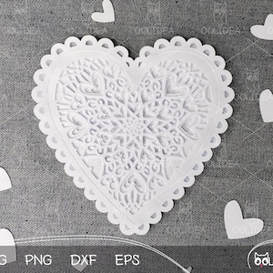 Mandala a forma di cuore a strati 3D SVG: modello di carta ritagliata Zentangle di San Valentino per lavori fai da te